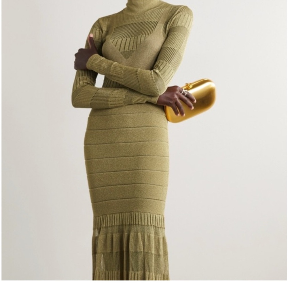 Herve Leger BNWT size xs metallic gold gown high neck concealed zipper - Picture 6 of 13